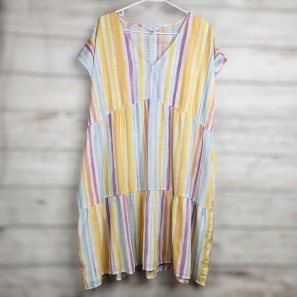 Time And Tru Pastel Striped Dress Size XXL (20) W/ Pockets Summer Beach Casual - Picture 1 of 10